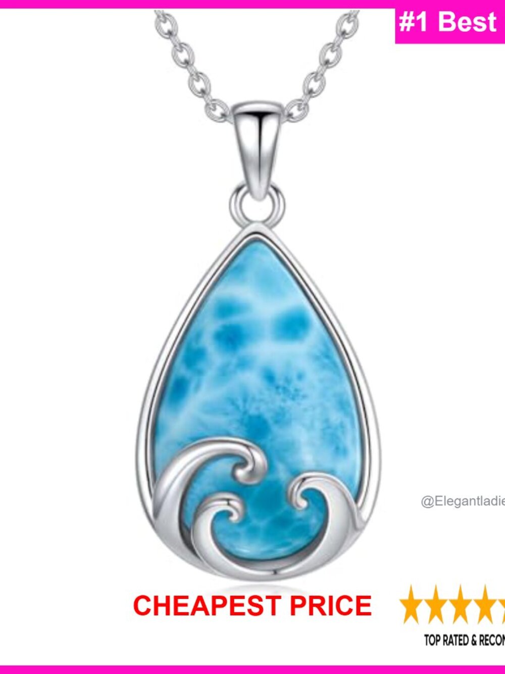 Teardrop Larimar Pendant Necklace 925 Sterling Silver Bezel Cable Chain 15"